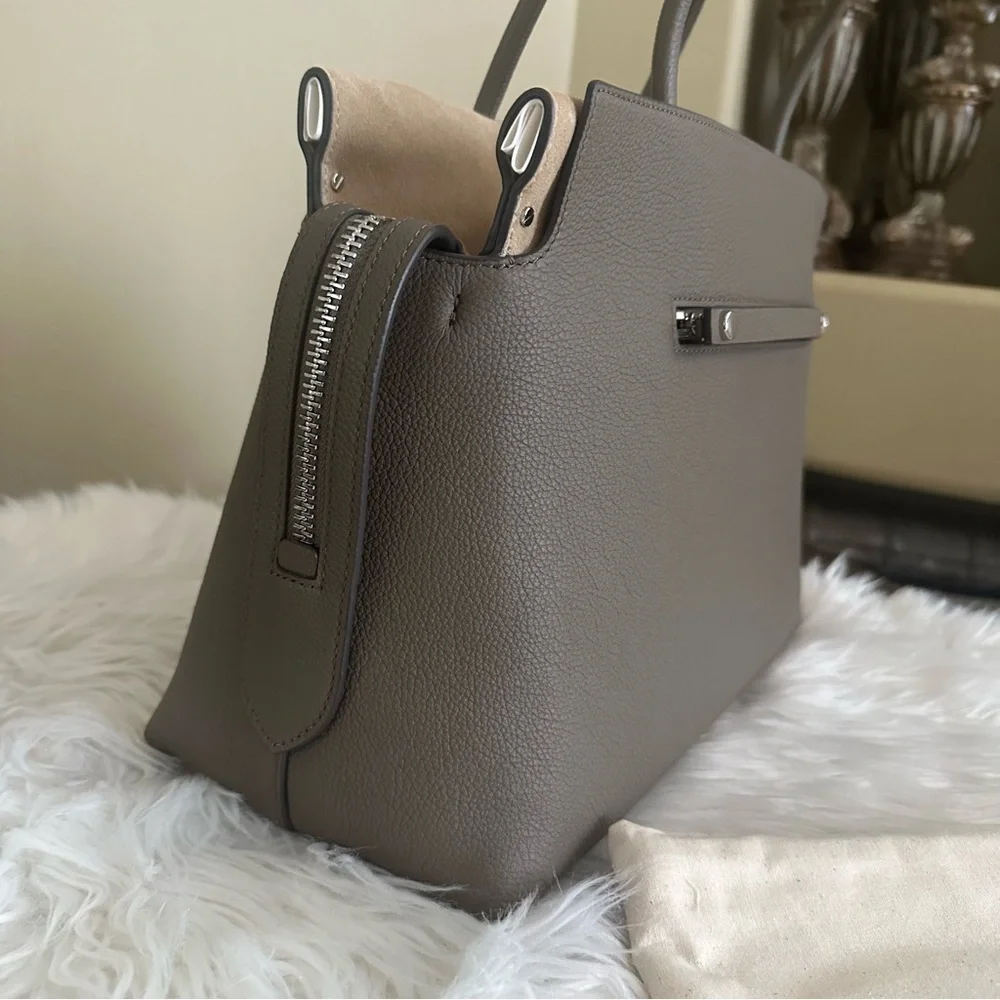 Tory Burch Mercer Large Pebbled Leather Satchel Bag Elegant Tan